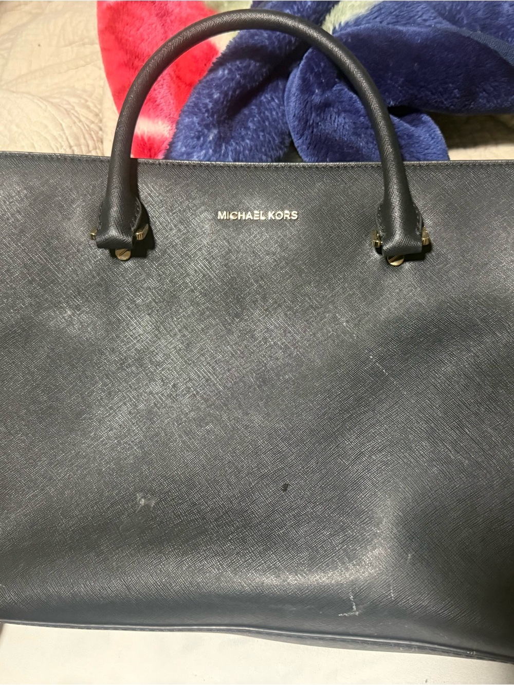 Michael Kors Navy Saffiano Leather Tote with Gold Logo